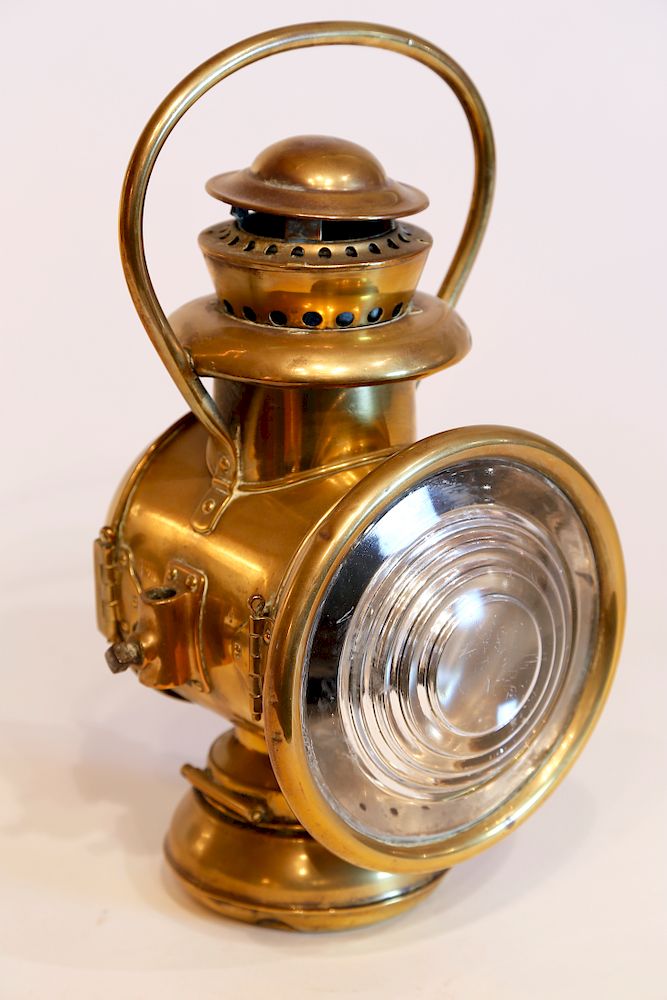 Appraisal: Early Brass Automobile Lantern Exclusive on Bidsquare Early Brass Automobile