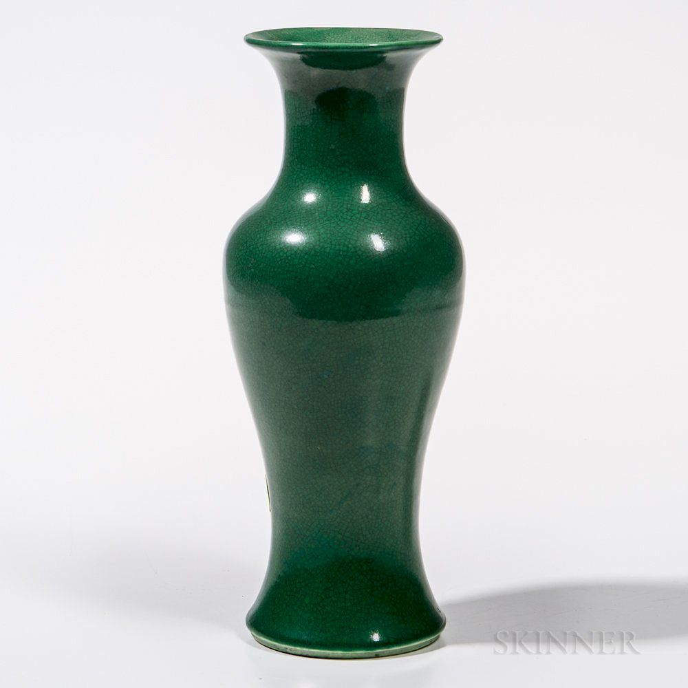 Appraisal: Small Crackled Apple Green-glazed Vase Small Crackled Apple Green-glazed Vase