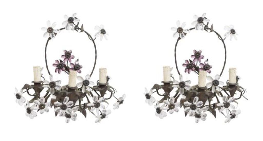 Appraisal: pair French three-light wall sconces in the manner of Maison