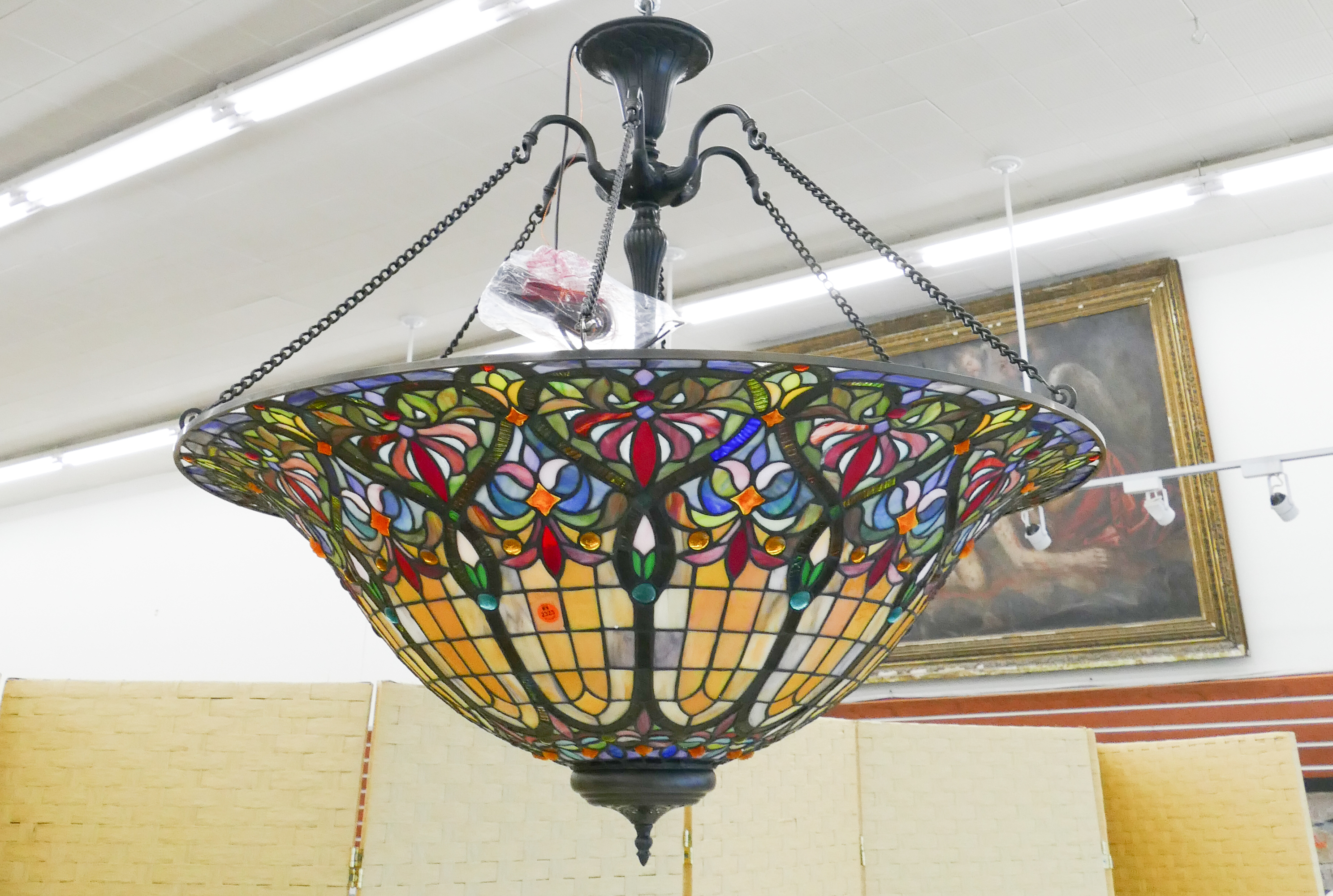 Appraisal: Tiffany Style Large Leaded Glass Hanging Light Fixture- x ''