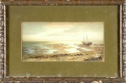 Appraisal: American School th C Coastal Scene with Stranded Ship Watercolor