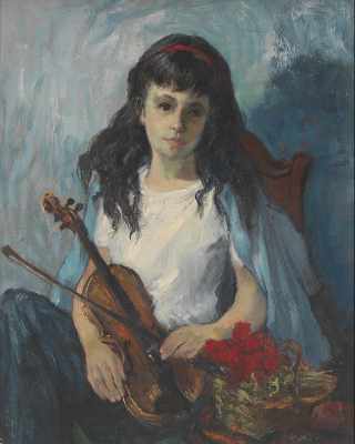 Appraisal: Martha Moore American - Young Violinist Oil on canvas signed