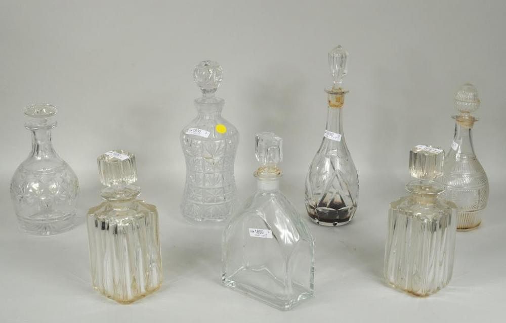 Appraisal: Group Clear Glass Cut Pressed Blown Decanters Group of seven