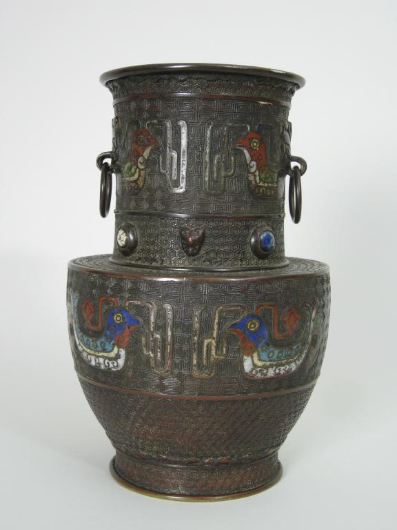 Appraisal: An Oriental two handled bronze Vase with coloured enamel frieze