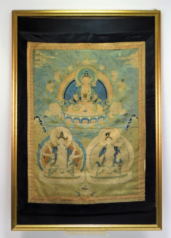 Appraisal: CHINESE QING DYNASTY EMBROIDERED BUDDHIST TEXTILE China Qing Dynasty or