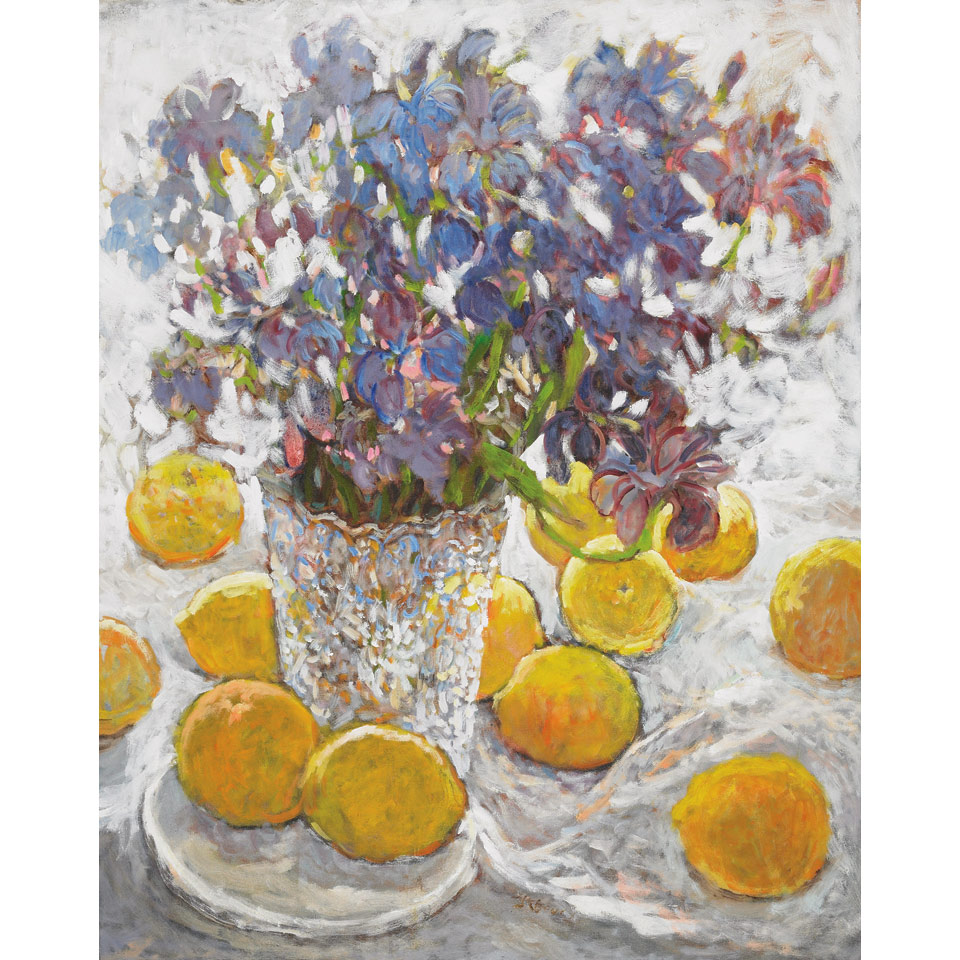 Appraisal: MICHAEL KHOURY STILL LIFE WITH LEMONS AND IRIS oil on