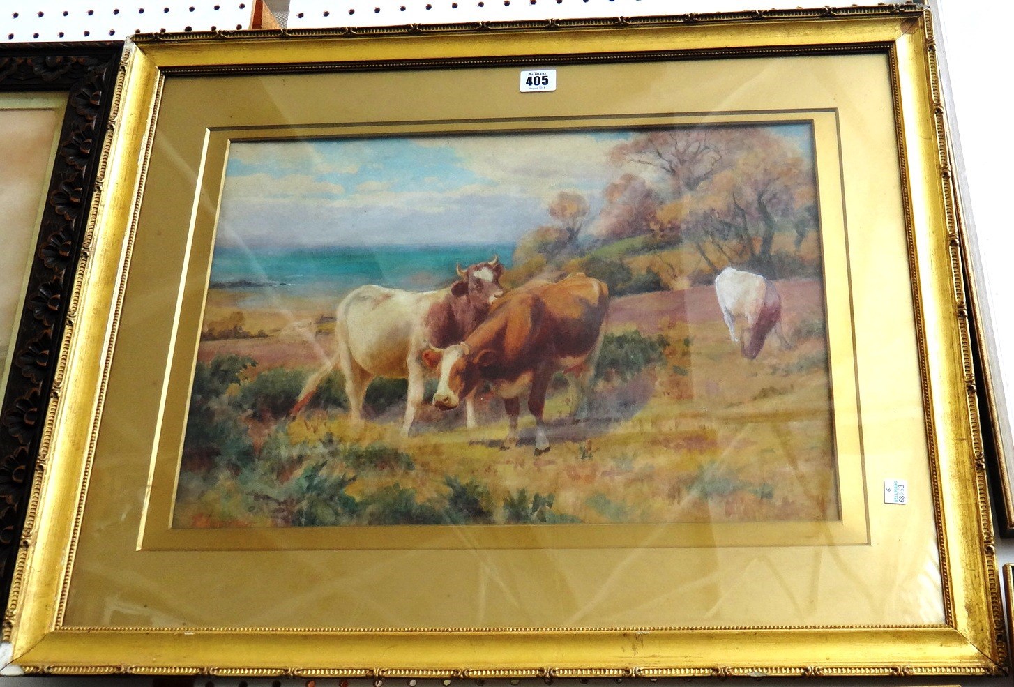 Appraisal: Edwards th th Cattle near the coast watercolour signed cm