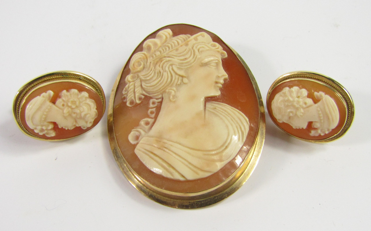 Appraisal: A pair of ct gold and shell cameo oval earrings