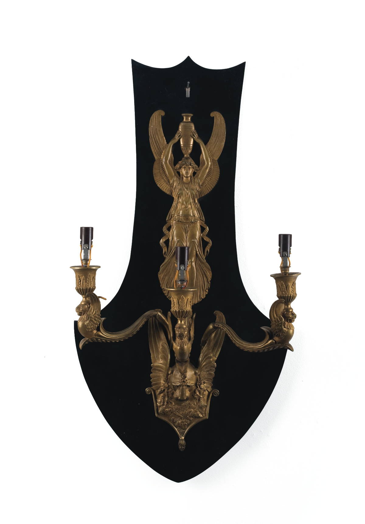 Appraisal: PAIR OF EMPIRE STYLE GILT-METAL THREE-LIGHT APPLIQUES Height inches width