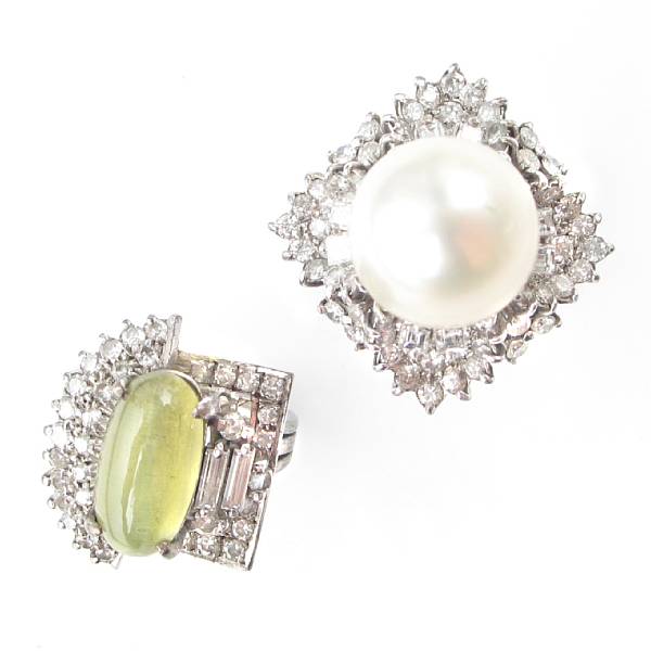 Appraisal: A collection of two cultured pearl gemstone diamond and white