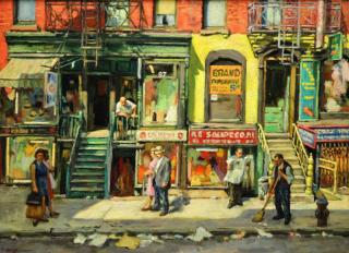 Appraisal: HOLTZ Isaac Oil on Canvas Sunday on Orchard St Signed