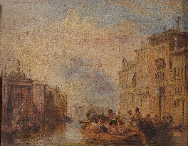 Appraisal: ATTRIBUTED TO EDWARD PRITCHETT - Venetian canal with boats and