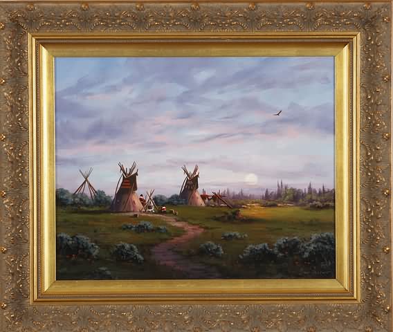 Appraisal: Indian encampment oil on board x sight SLR Artist American