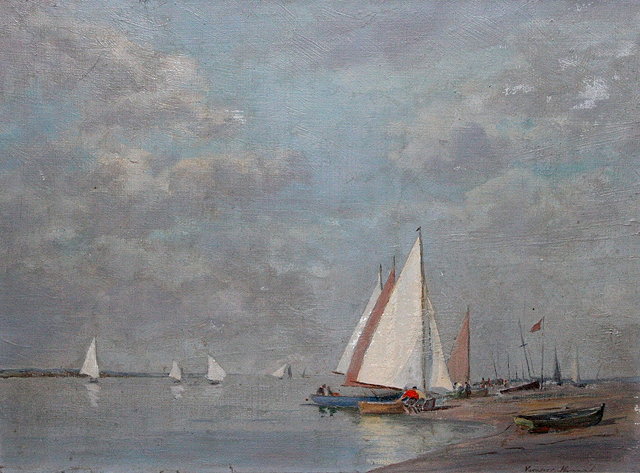 Appraisal: ALFRED VAVASOUR HAMMOND - An estuary with yachts signed oils