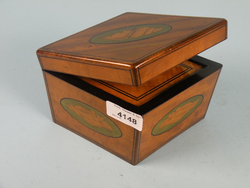 Appraisal: A late thC Sheraton Revival satinwood lozenge shaped tea caddy