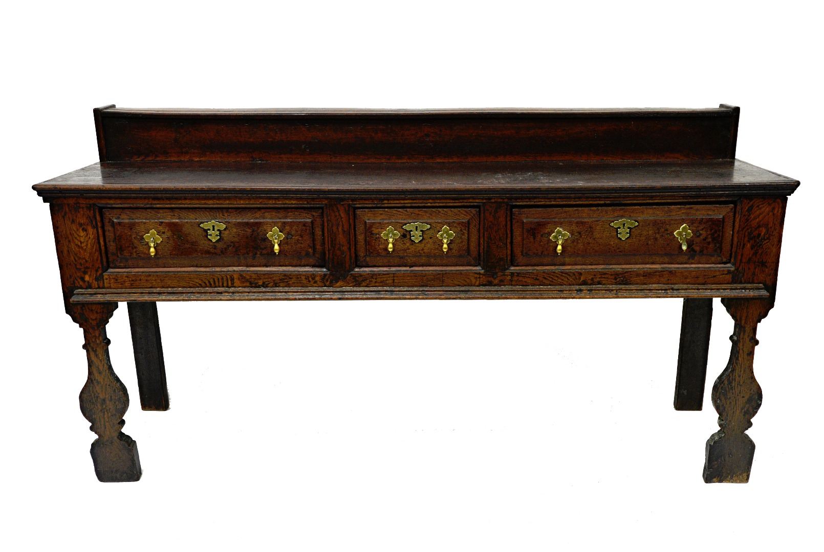 Appraisal: A George III oak low dresser with rear platform three