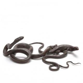 Appraisal: Meiji Period Bronze Snake and Lizard Okimono late th to