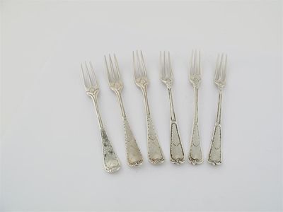 Appraisal: Six various th century three-prong dessert forks with later decoration