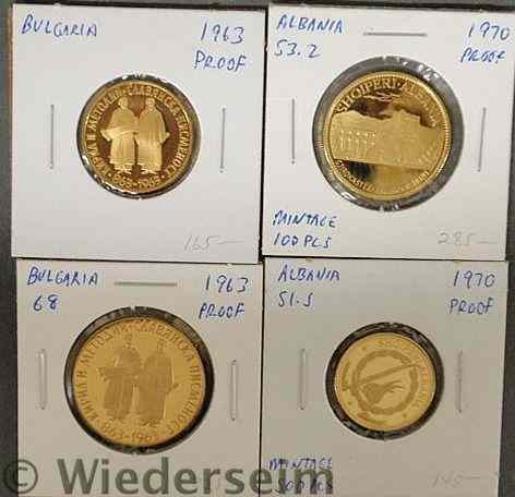 Appraisal: Two Albanian gold proof coins and two Bulgarian gold proof