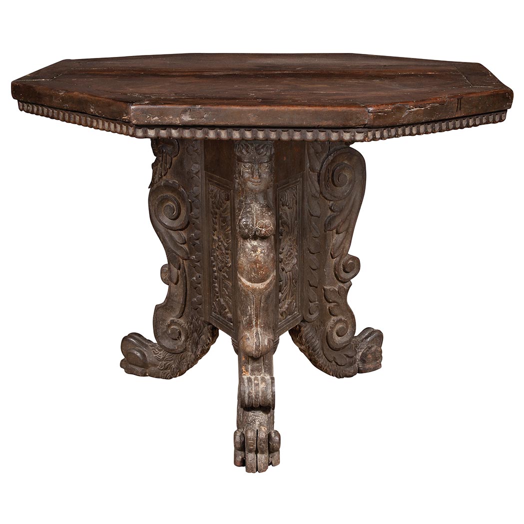 Appraisal: Italian Renaissance Walnut Center Table The octagonal top with reeded