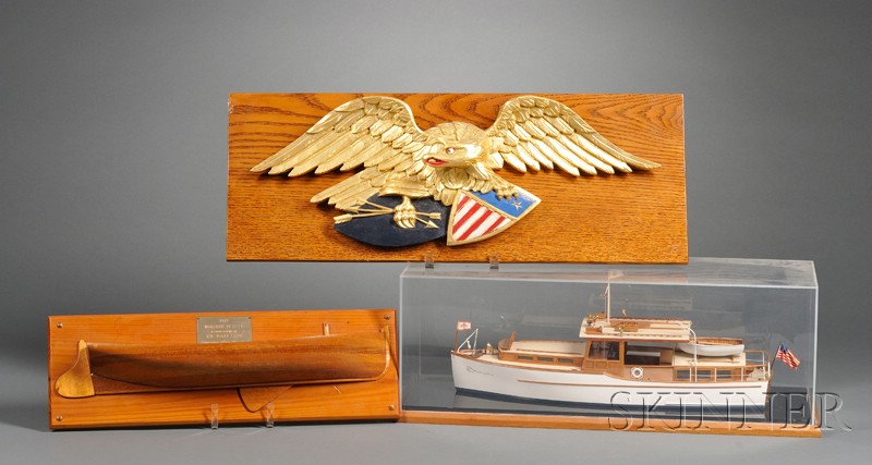 Appraisal: Carved Eagle Wooden Yacht and Half Hull Models Abel Hand