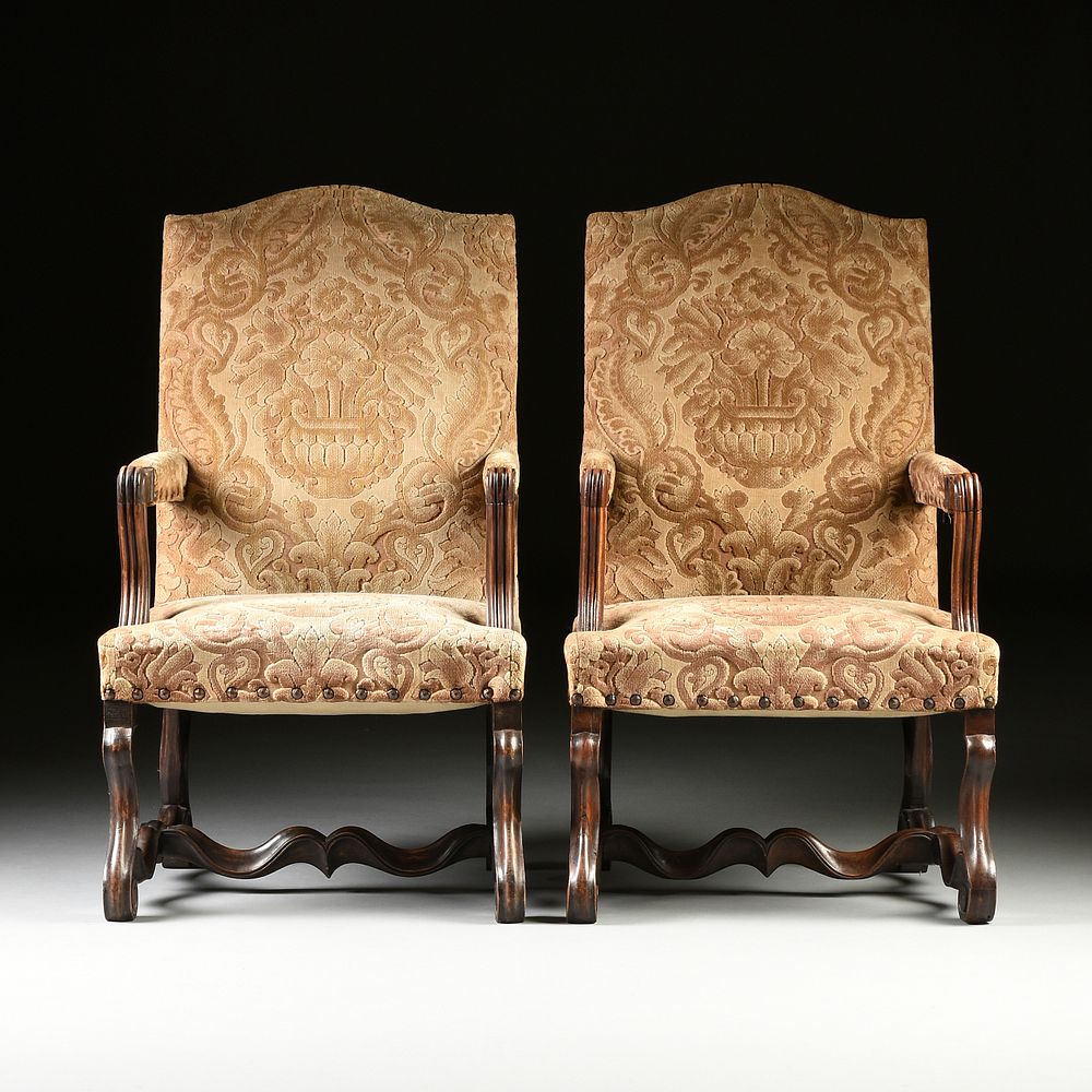 Appraisal: A PAIR OF LOUIS XIV STYLE CUT VELVET UPHOLSTERED AND