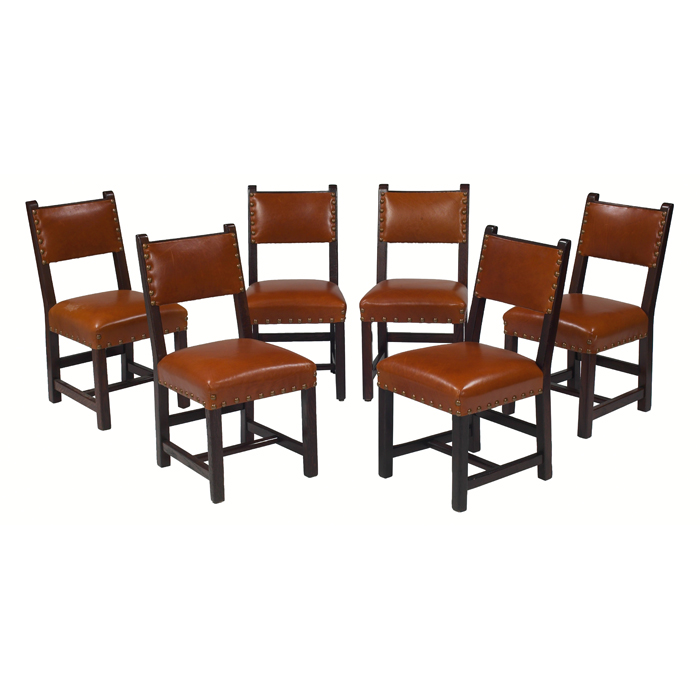 Appraisal: Arts and Crafts dining chairs set of six recovered leather