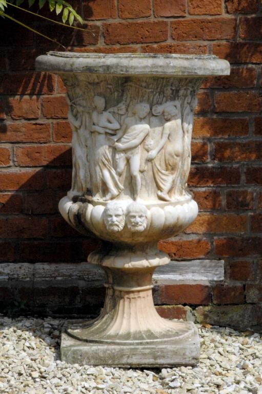 Appraisal: A Garden Urn relief decoration of greek figures and lobed