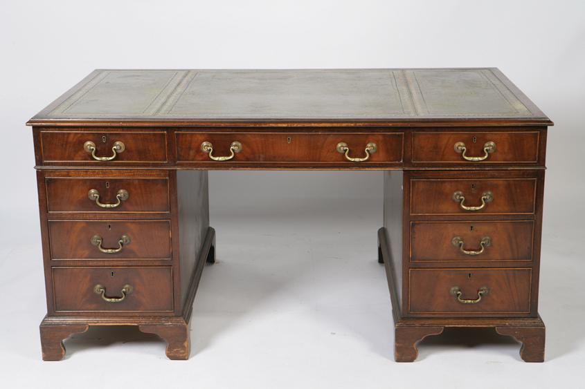 Appraisal: A GEORGE III STYLE MAHOGANY TWIN PEDESTAL WRITING DESK the