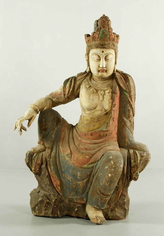 Appraisal: - Chinese Carved Antique Buddha Figure Carved wood figure of