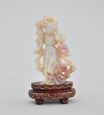 Appraisal: A Carved Miniature Opal Quan Yin Hand carved opal in