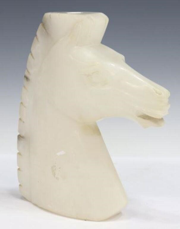 Appraisal: Italian carved alabaster sculpture Horse Head with roached mane drilled