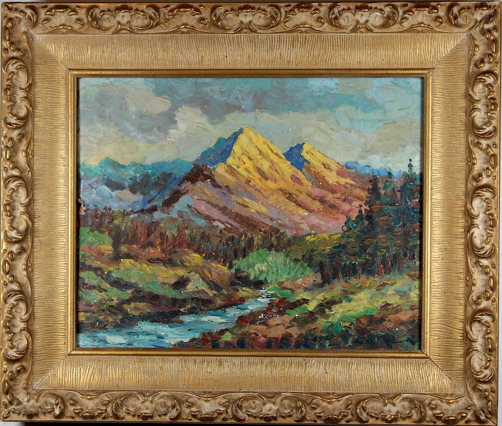 Appraisal: Signed Impressionist Painting of Western Landscape Signed Impressionist Painting of