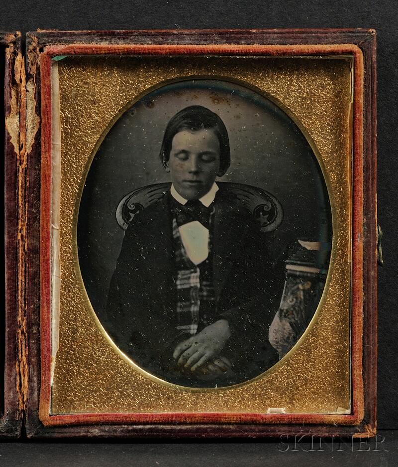 Appraisal: Sixth Plate Daguerreotype Portrait of a Boy Seated with Eyes