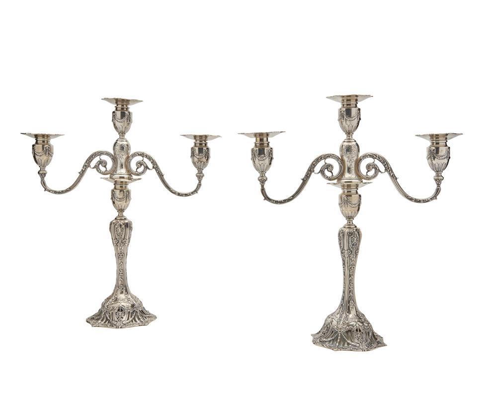 Appraisal: Pair of Weighted GRAFF WASHBOURNE DUNN Silver Three Light Candelabra