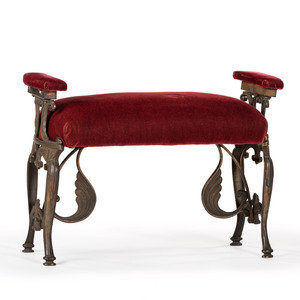 Appraisal: A Cast Iron and Velvet Smoking Bench th Century with