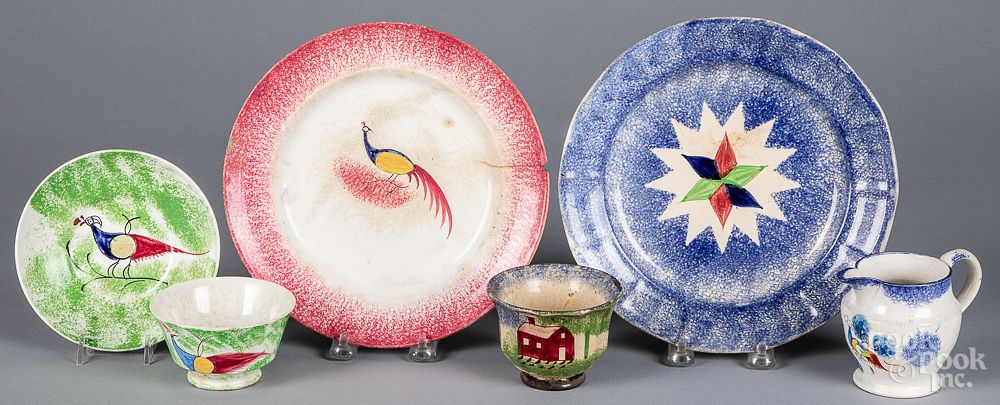 Appraisal: Spatter tablewares Spatter tablewares to include a star plate dia