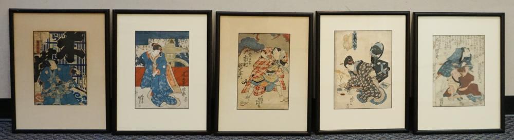 Appraisal: KUNISADA ACTORS FIVE WOODBLOCK PRINTS FRAME X IN X CM