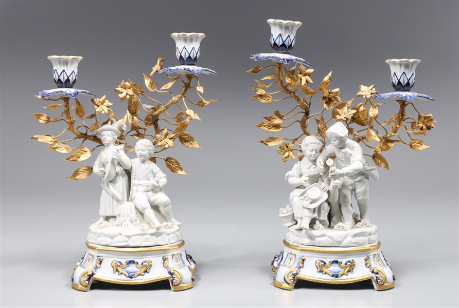 Appraisal: Pair of Sevres style elaborate blue and white bisque glazed