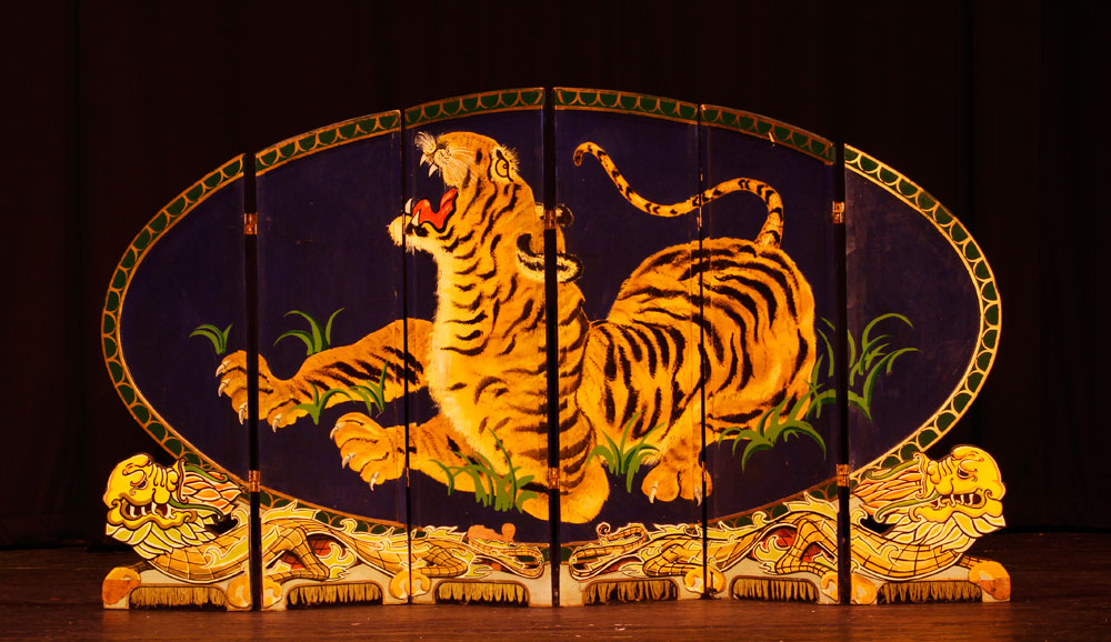 Appraisal: - Panel Tiger and Dragon Screen Six panel screen wood