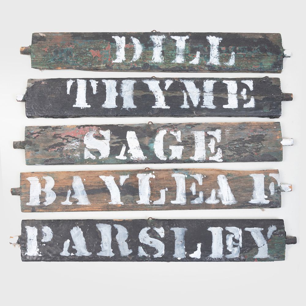 Appraisal: Five American Painted Signs for Herbs and a Group of