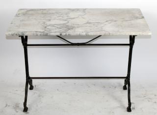 Appraisal: French Cafe table with cast iron base marble top French