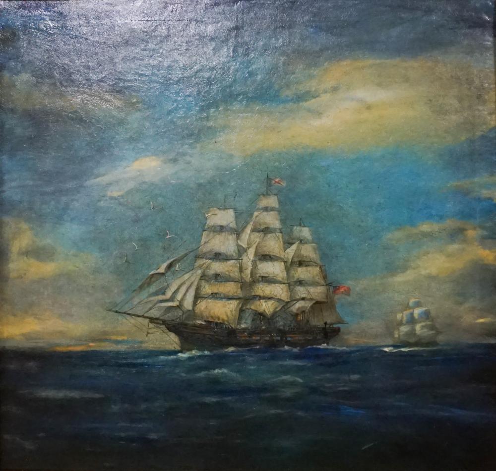 Appraisal: American School th Century Frigate at Sea Oil on Canvas