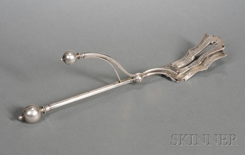 Appraisal: Large American Sterling Ball-top Serving Tongs mid th century likely