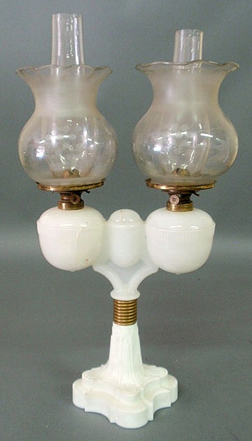 Appraisal: E Miller Co wedding lamp marked Pat Jul milk glass