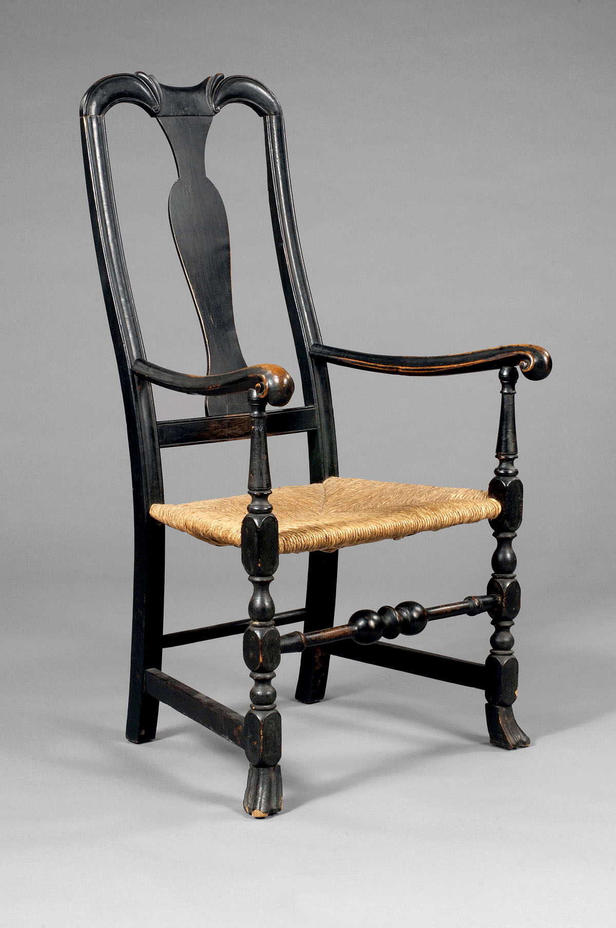 Appraisal: CONNECTICUT QUEEN ANNE ARMCHAIR WITH RAM'S HORN ARMS The oxbow