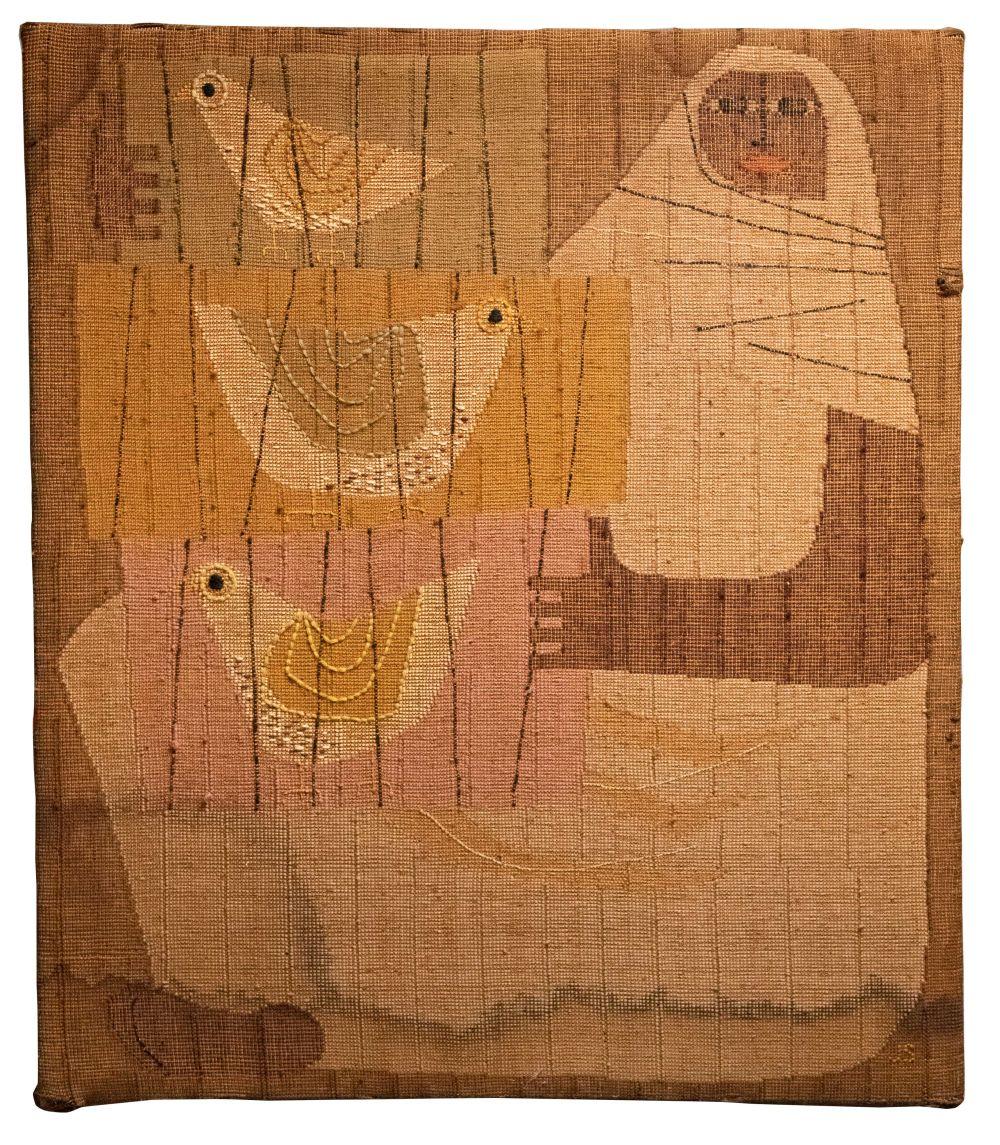 Appraisal: JOHN SMITH UNTITLED WOMAN WITH BIRDSinitialed JS lower right Provenance