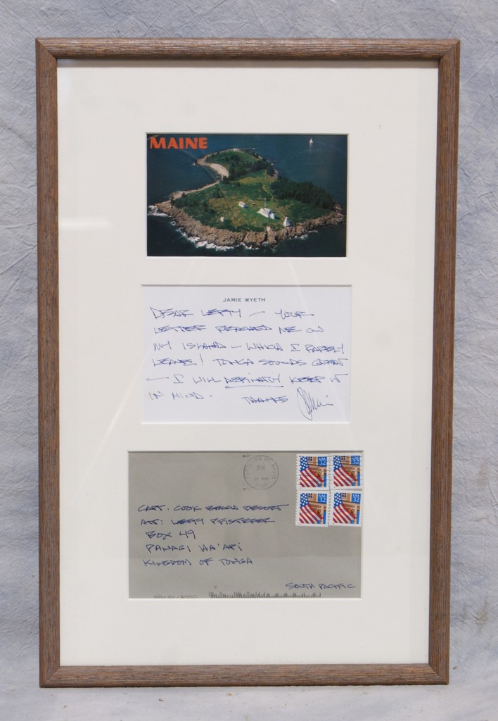 Appraisal: Jamie Wyeth framed note and postcard from Jamie to Lefty