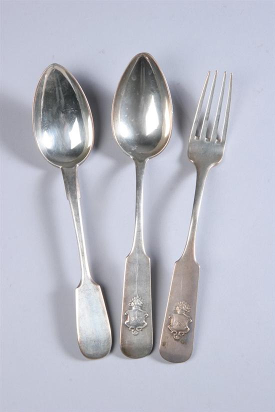 Appraisal: NINE PIECES RUSSIAN SILVER FLATWARE Five dinner spoons AH St