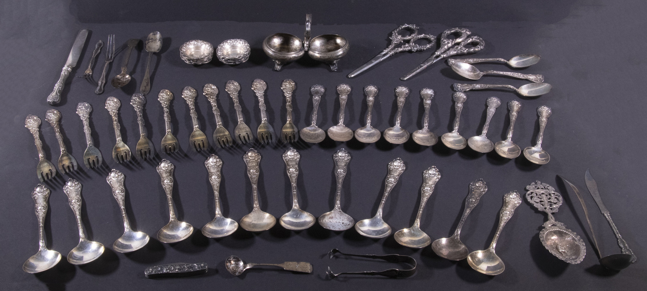 Appraisal: ANTIQUE SILVER FLATWARE AND ACCESSORES Piece Lot including Individual sterling